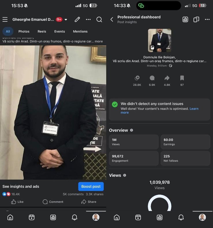 De la 700 de urmaritori la peste 1 milion de vizualizari ce a dus de fapt la succesul postarii lui Daniel Gheorghe
