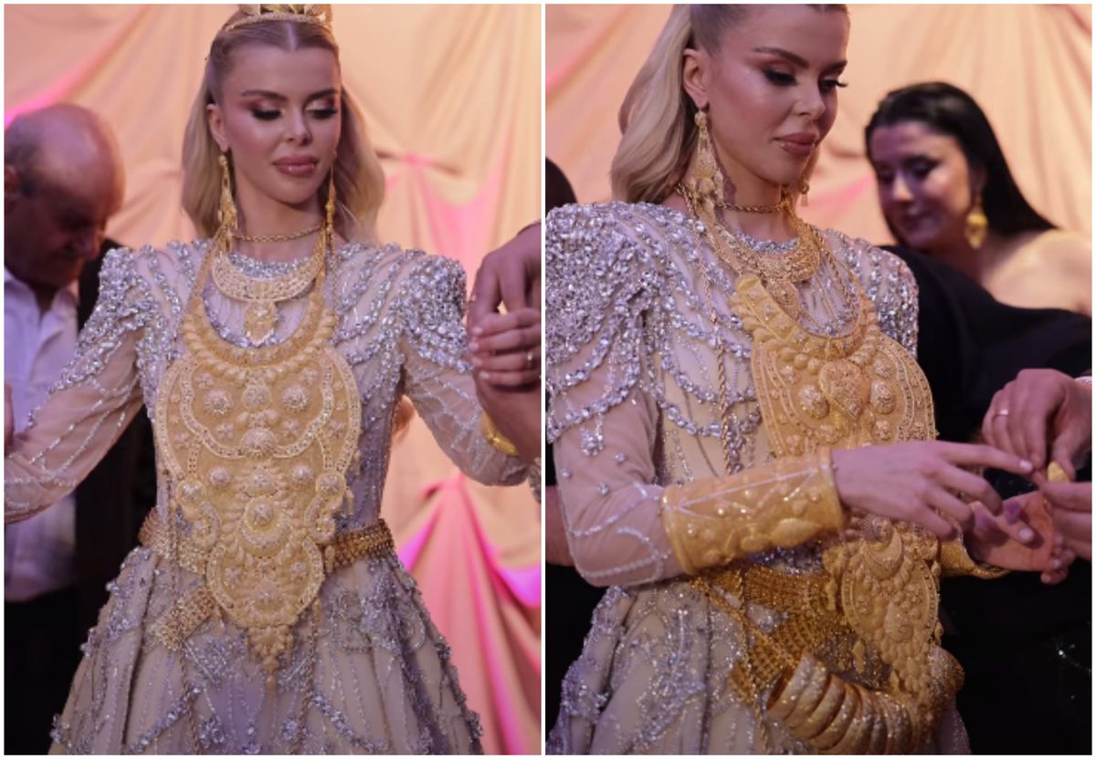 O influenceria din Turcia imbracata in aur la petrecerea de logodna Vedeta nu putea sa se miste din cauza greutatii Imaginile cu ea au devenit virale
